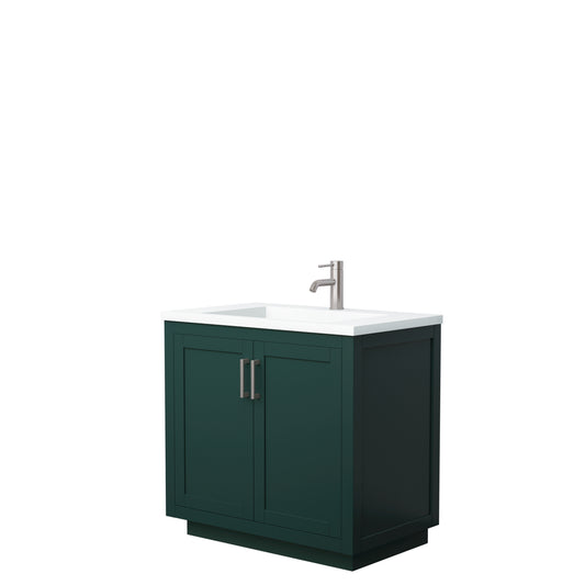 Miranda 36" Single Vanity in Green, 1.25" White Top, Integrated Nickel Trim