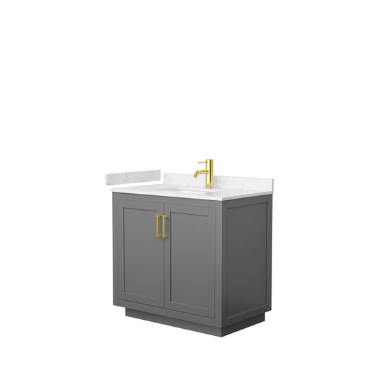 Miranda 36" Single Vanity in Dark Gray, Carrara Cultured Marble Top, Gold Trim