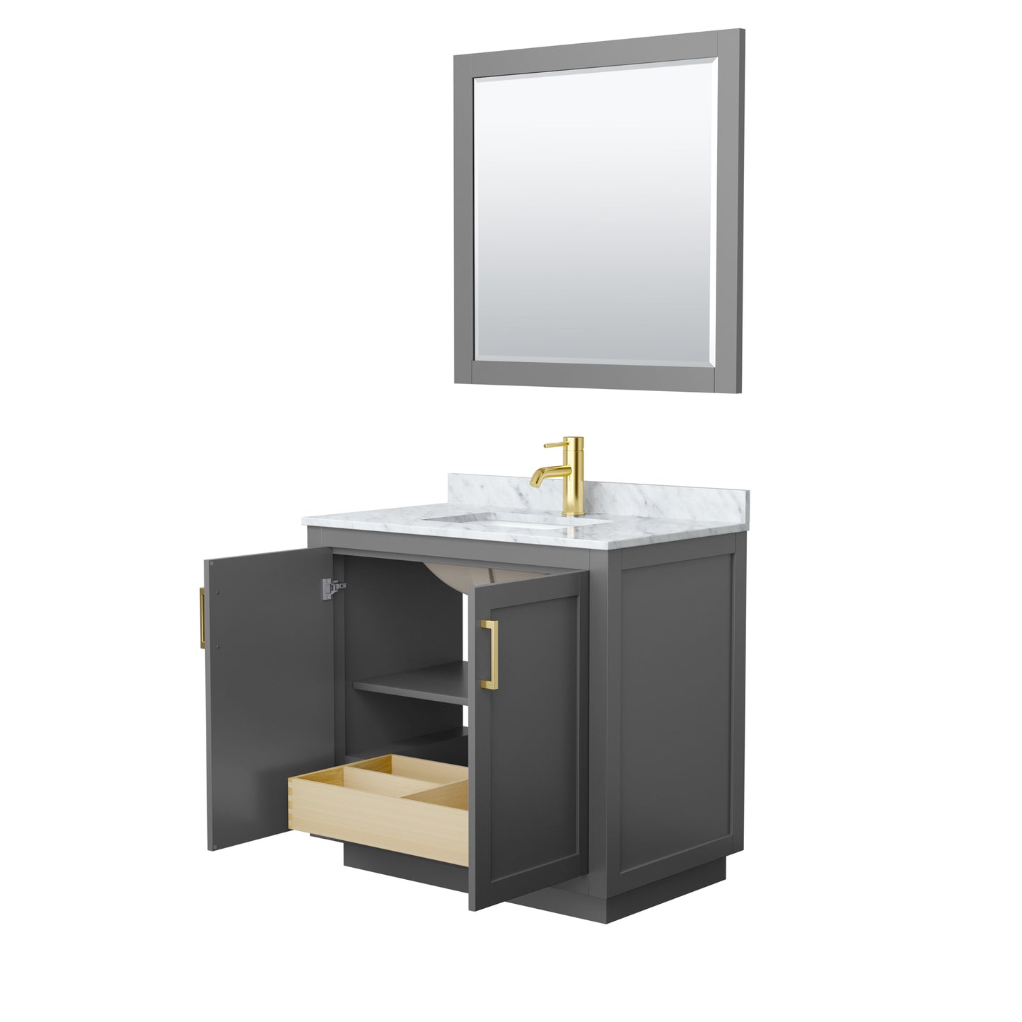 Miranda 36" Single Vanity in Dark Gray, Top, Gold Trim, 34" Mirror