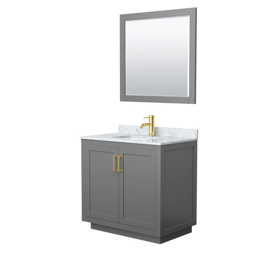 Miranda 36" Single Vanity in Dark Gray, Top, Gold Trim, 34" Mirror