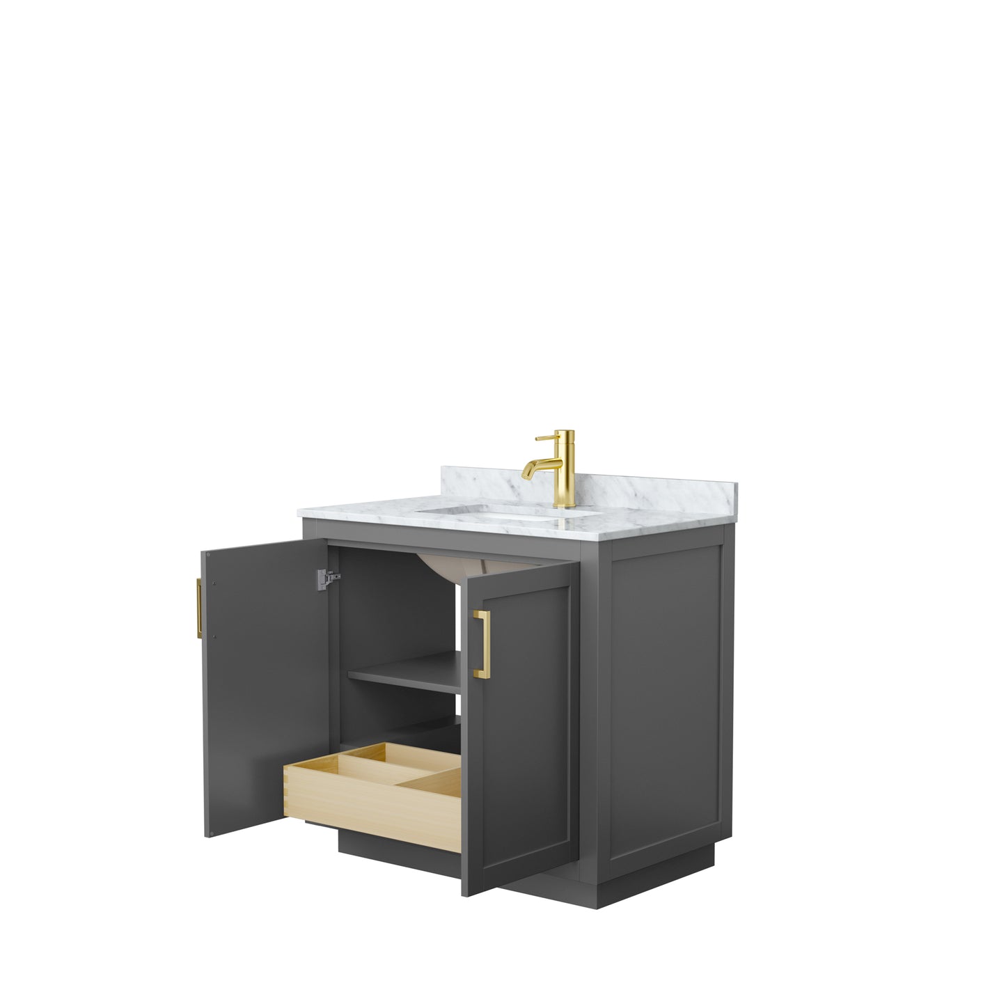 Miranda 36" Single Vanity in Dark Gray, Top, Square Sink, Brushed Gold Trim