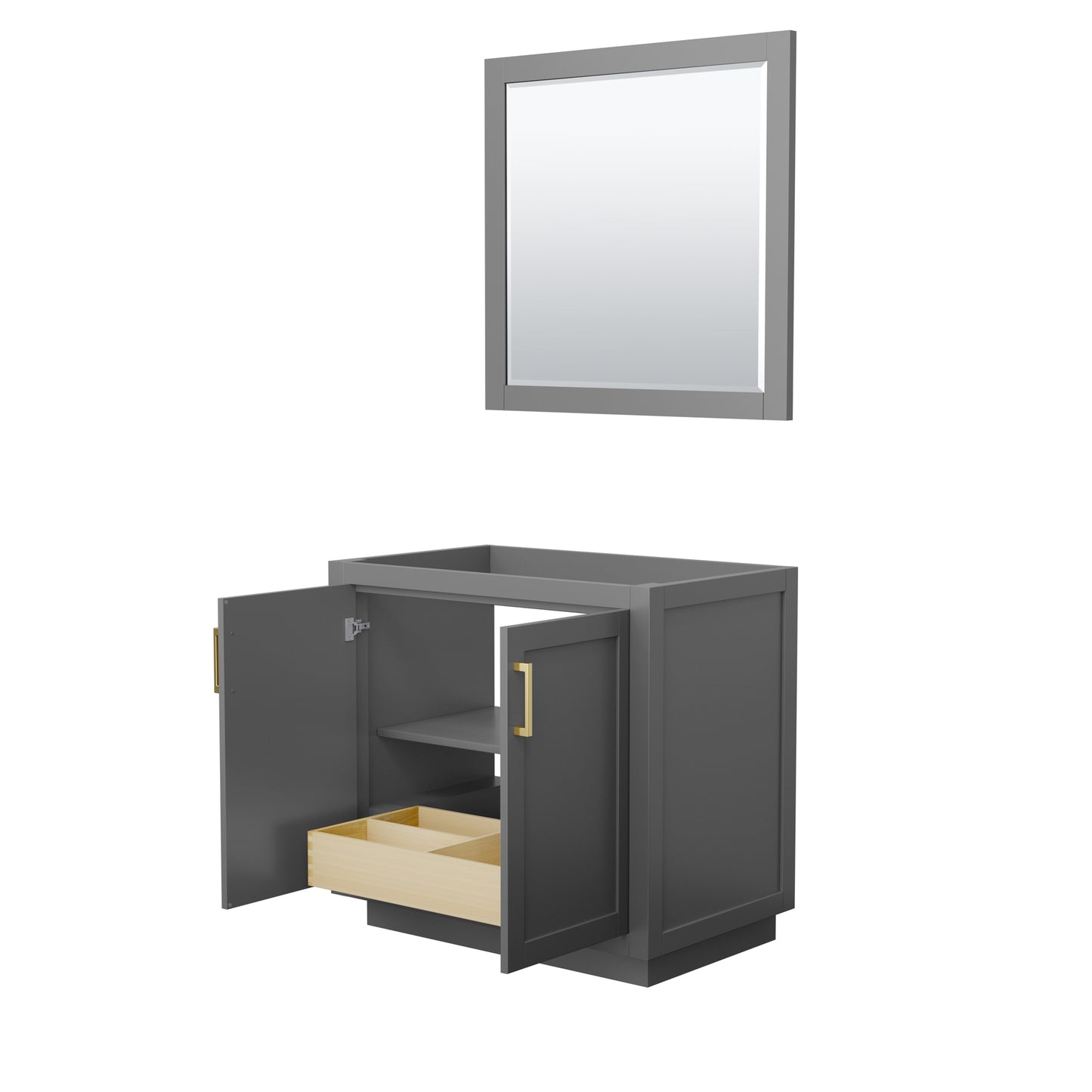 Miranda 36" Single Vanity in Dark Gray, No Top, Bruished Gold Trim, 34" Mirror