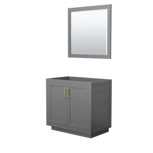Miranda 36" Single Vanity in Dark Gray, No Top, Bruished Gold Trim, 34" Mirror