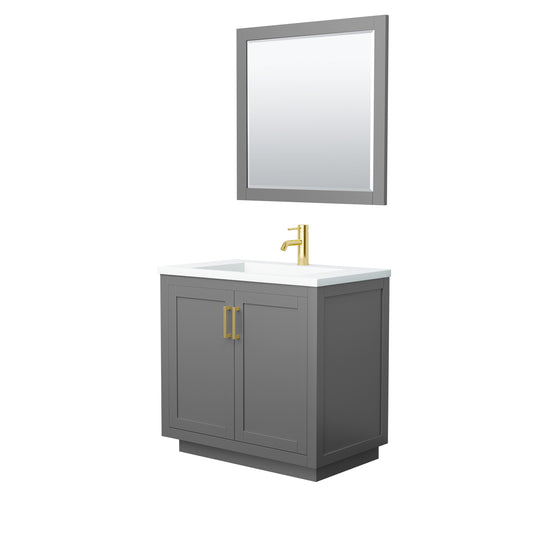 Miranda 36" Dark Gray Single Vanity, 1.25" White Top,  Gold Trim, 34" Mirror