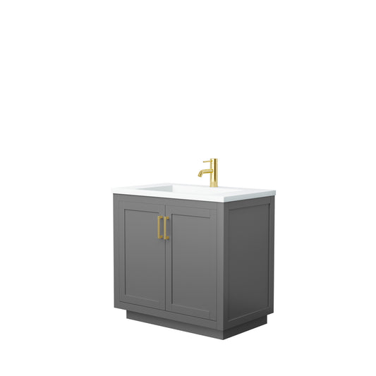 Miranda 36" Dark Gray Single Vanity, 1.25" White Top, Integrated Gold Trim