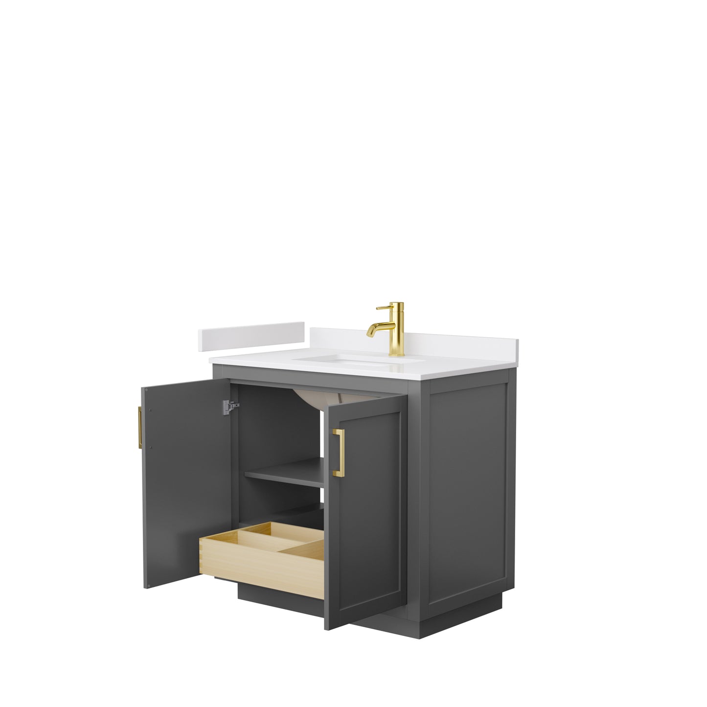 Miranda 36" Single Vanity in Dark Gray, White Cultured Marble Top, Gold Trim