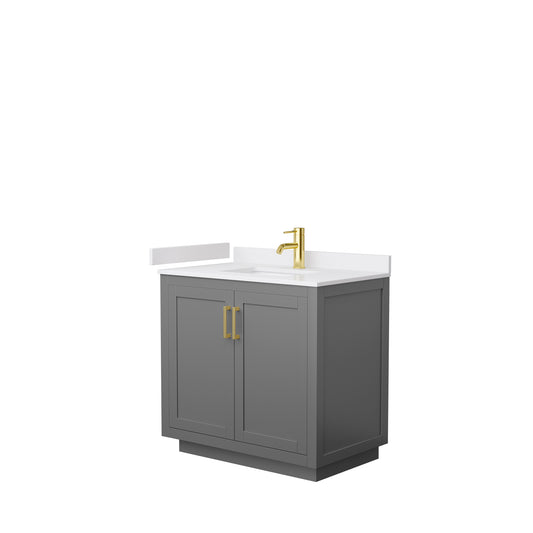 Miranda 36" Single Vanity in Dark Gray, White Cultured Marble Top, Gold Trim