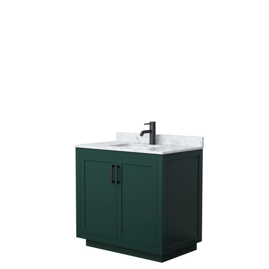 Miranda 36" Single Vanity in Green, Top, Square Sink, Matte Black Trim