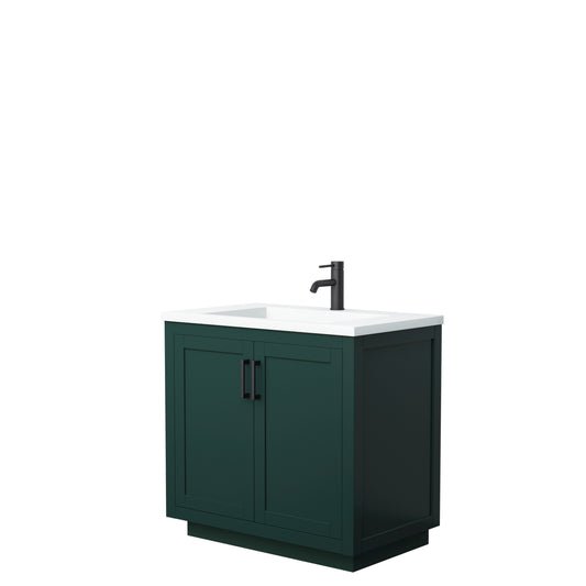 Miranda 36" Single Vanity in Green, 1.25" White Top, Integrated Matte Black Trim