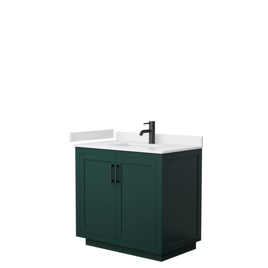 Miranda 36" Single Vanity in Green, White Cultured Marble Top, Black Trim