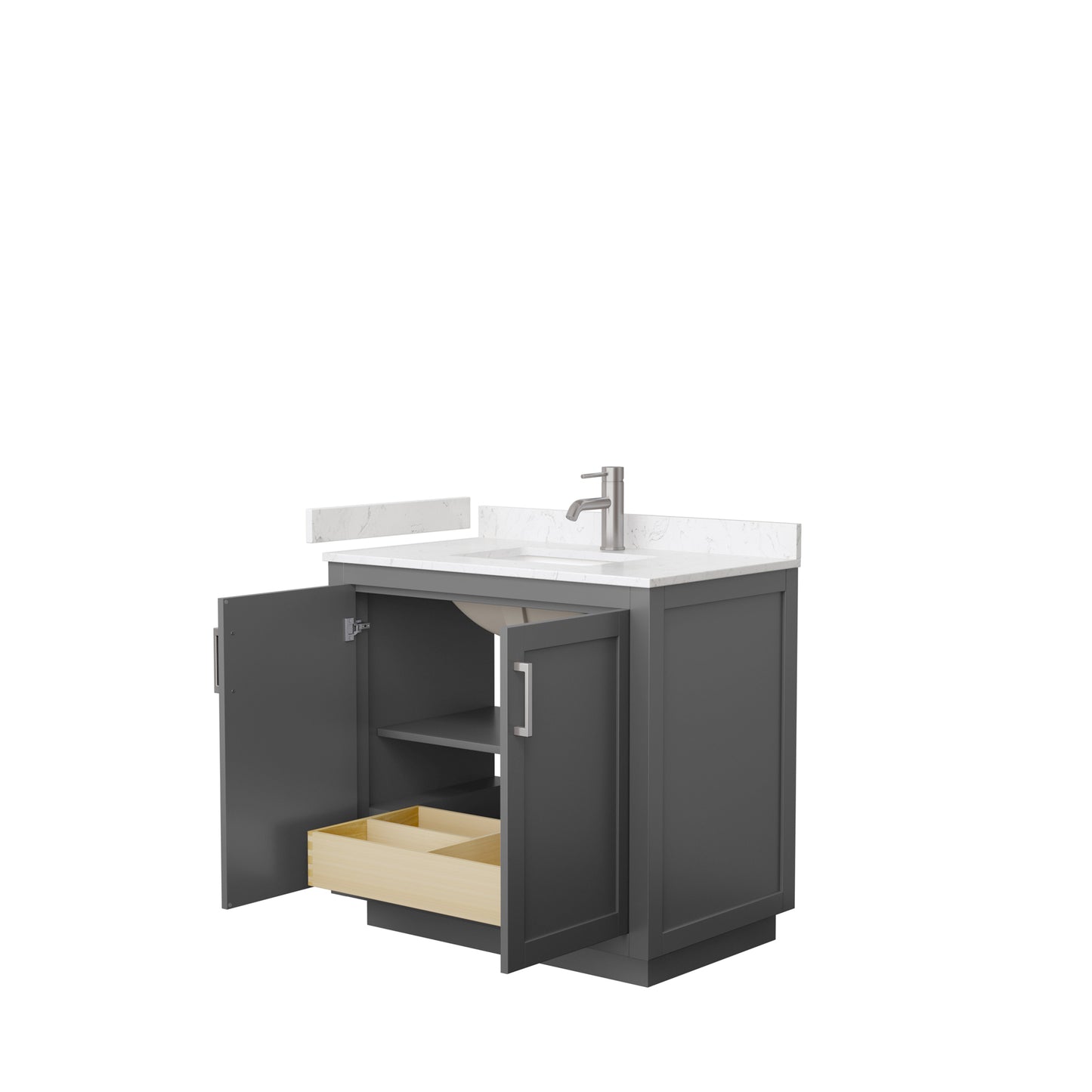 Miranda 36" Single Vanity in Dark Gray, Carrara Cultured Marble Top, Nickel Trim