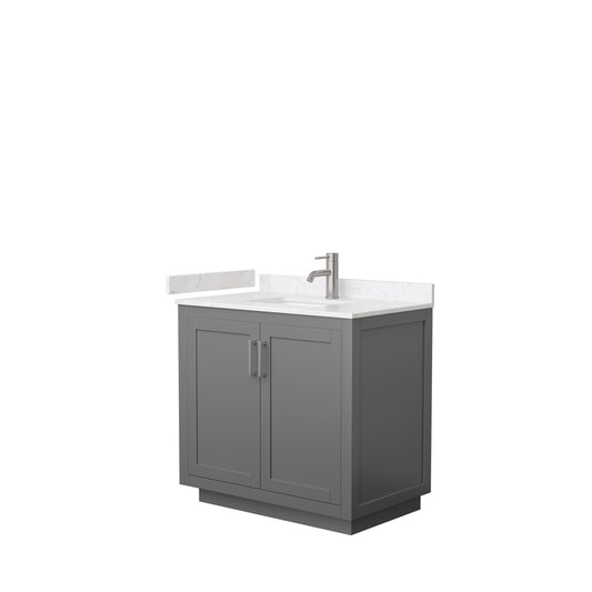Miranda 36" Single Vanity in Dark Gray, Carrara Cultured Marble Top, Nickel Trim