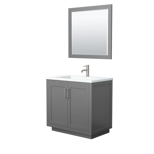 Miranda 36" Dark Gray Single Vanity, 1.25" White Top,  Nickel Trim, 34" Mirror
