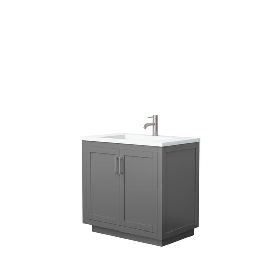 Miranda 36" Single Vanity in Dark Gray, 1.25" White Top, Integrated Nickel Trim