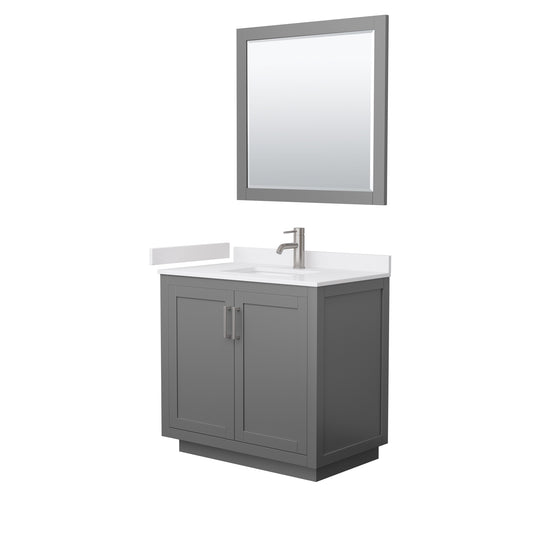 Miranda 36" Dark Gray Single Vanity, White Marble Top, Nickel Trim, 34" Mirror