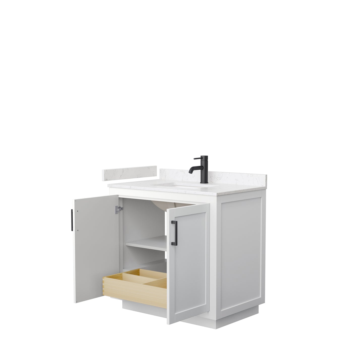 Miranda 36" Single Vanity in White, Carrara Cultured Marble Top, Black Trim
