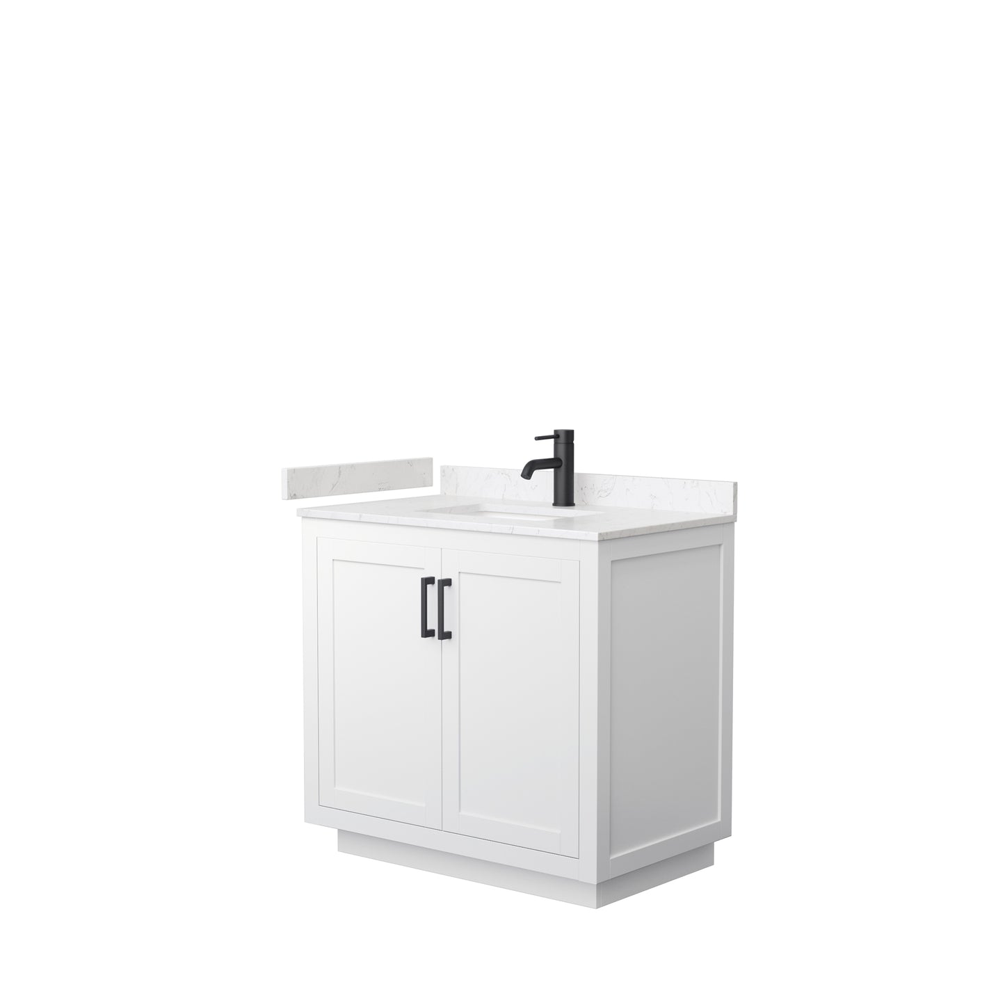 Miranda 36" Single Vanity in White, Carrara Cultured Marble Top, Black Trim