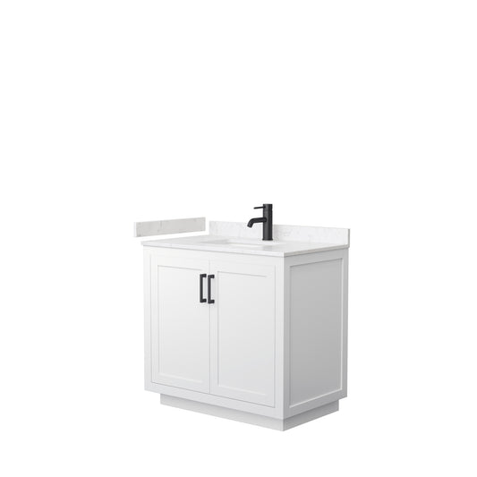Miranda 36" Single Vanity in White, Carrara Cultured Marble Top, Black Trim