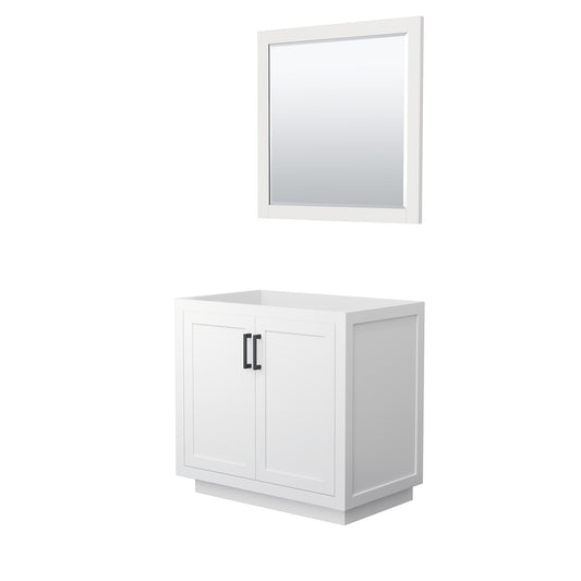 Miranda 36" Single Vanity in White, No Top, Matte Black Trim, 34" Mirror
