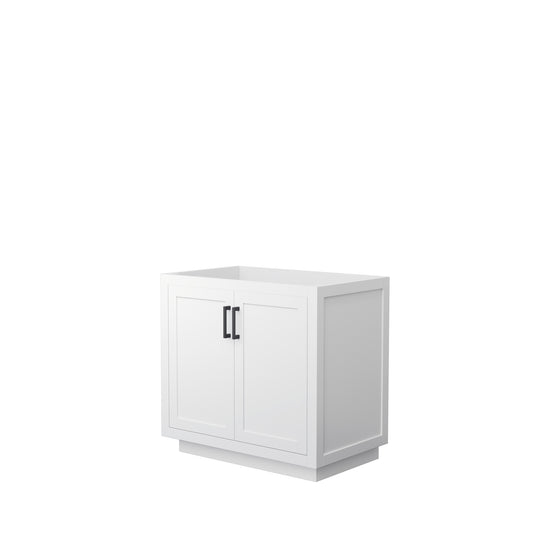 Miranda 36" Single Vanity in White, No Top, No Sink, Matte Black Trim
