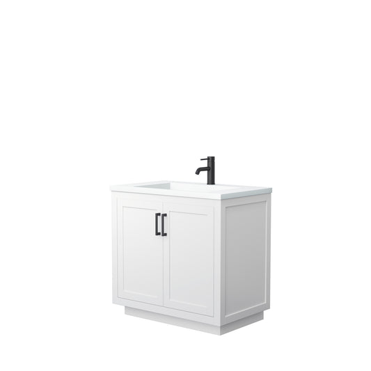 Miranda 36" Single Vanity in White, 1.25" White Top, Integrated Matte Black Trim