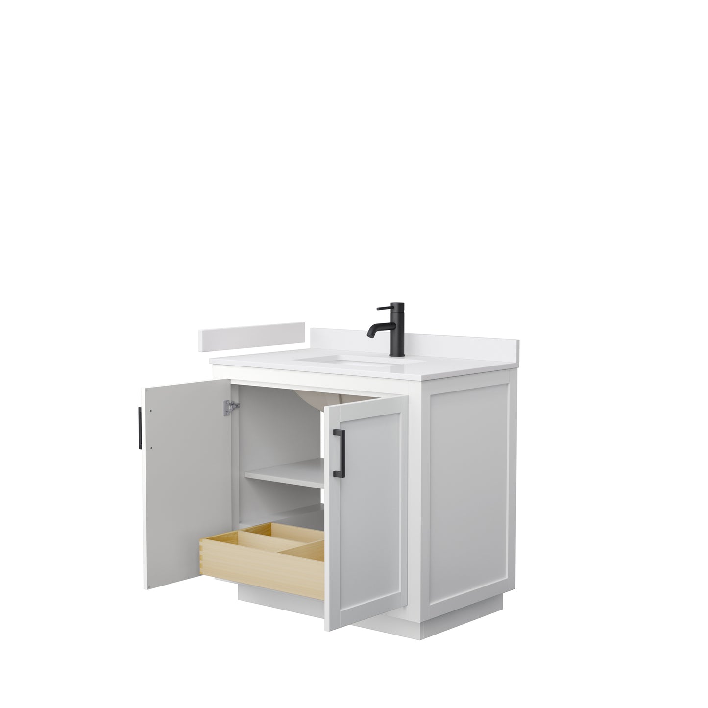 Miranda 36" Single Vanity in White, White Cultured Marble Top, Black Trim