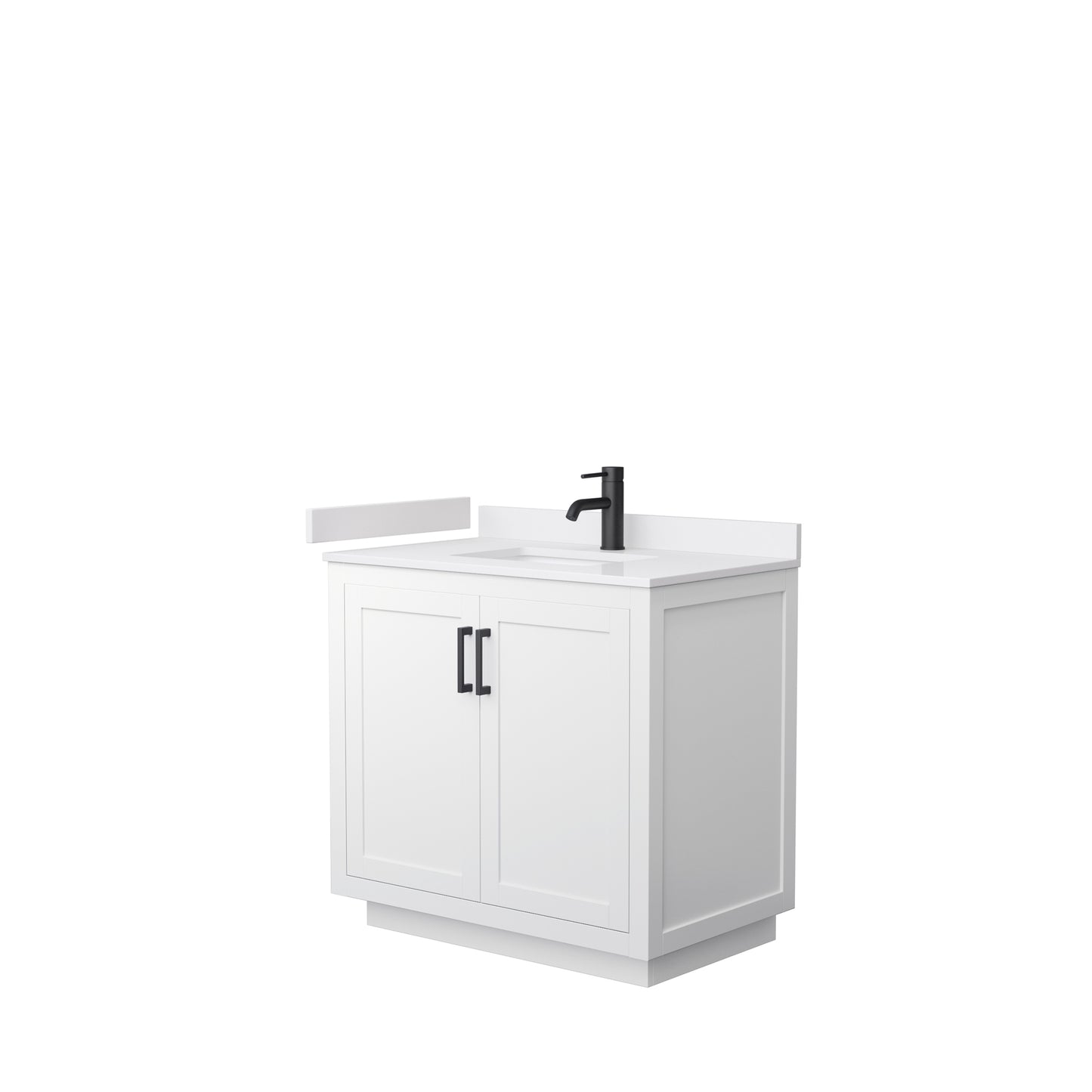 Miranda 36" Single Vanity in White, White Cultured Marble Top, Black Trim