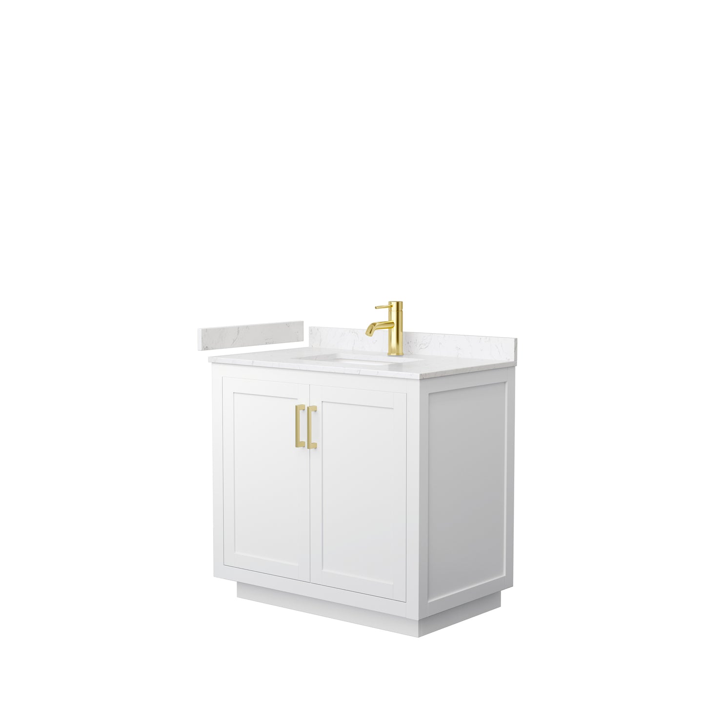Miranda 36" Single Vanity in White, Carrara Cultured Marble Top, Gold Trim