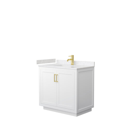 Miranda 36" Single Vanity in White, Carrara Cultured Marble Top, Gold Trim