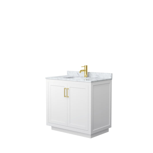 Miranda 36" Single Vanity in White, Top, Square Sink, Brushed Gold Trim