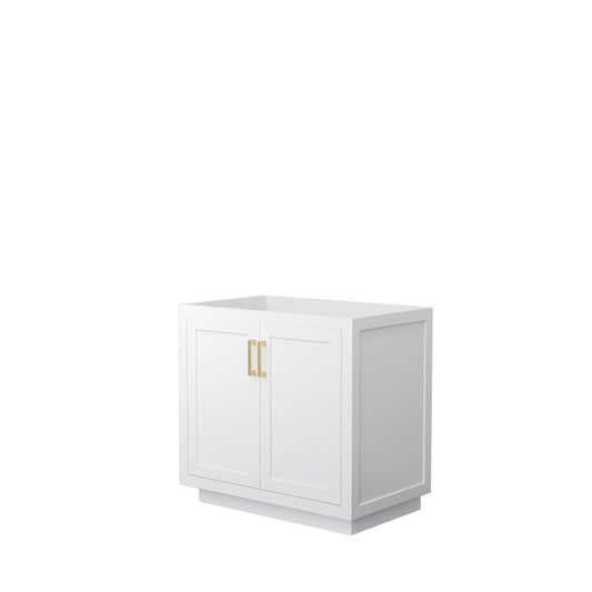 Miranda 36" Single Vanity in White, No Top, No Sink, Brushed Gold Trim