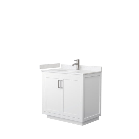 Miranda 36" Single Vanity in White, Carrara Cultured Marble Top, Nickel Trim