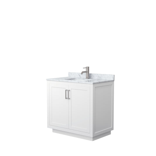 Miranda 36" Single Vanity in White, Top, Square Sink, Brushed Nickel Trim