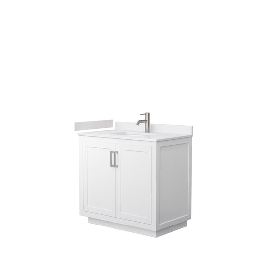 Miranda 36" Single Vanity in White, White Cultured Marble Top, Nickel Trim