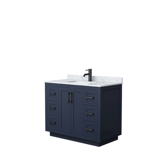 Miranda 42" Single Vanity in Dark Blue, Top, Square Sink, Matte Black Trim