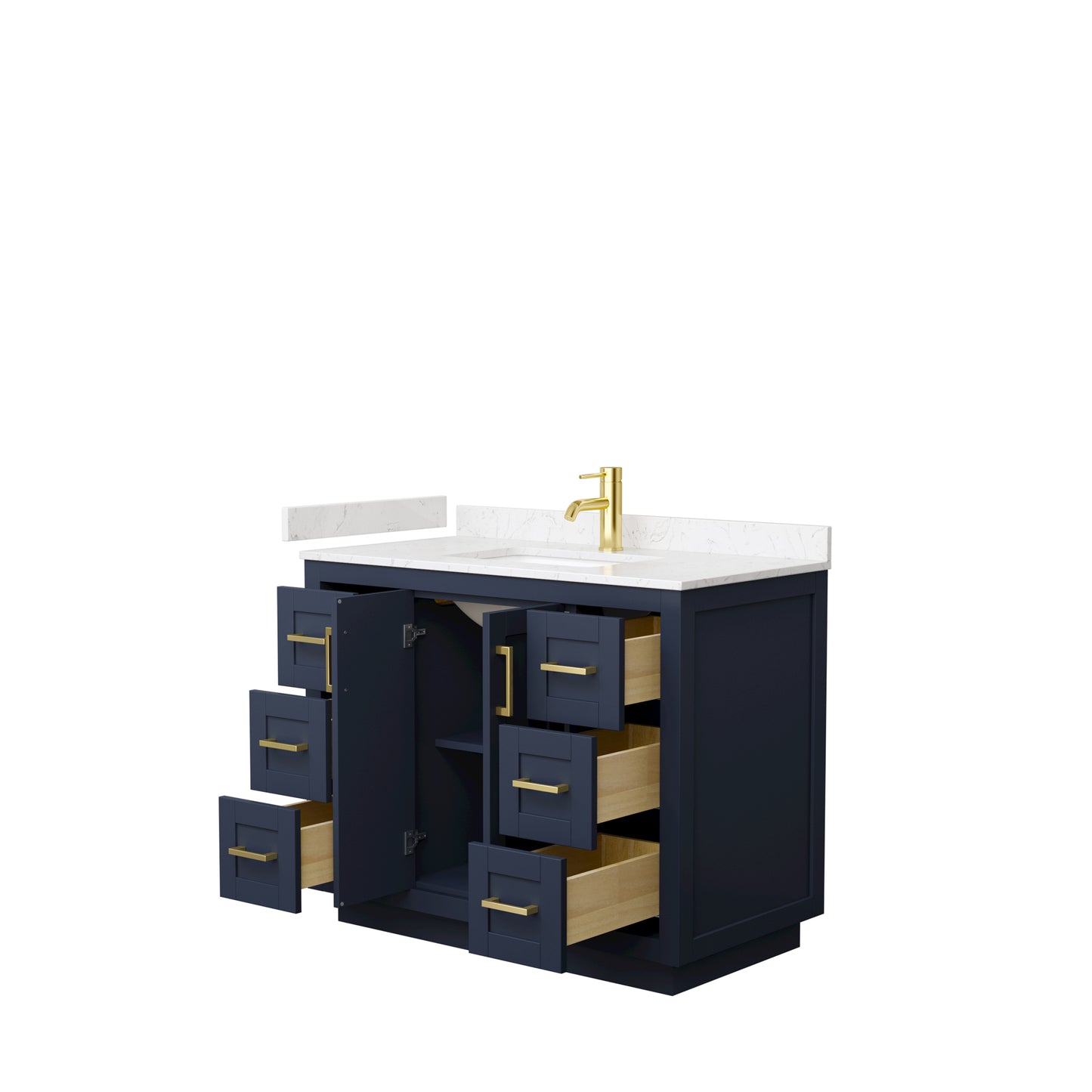 Miranda 42" Single Vanity in Dark Blue, Carrara Cultured Marble Top, Gold Trim