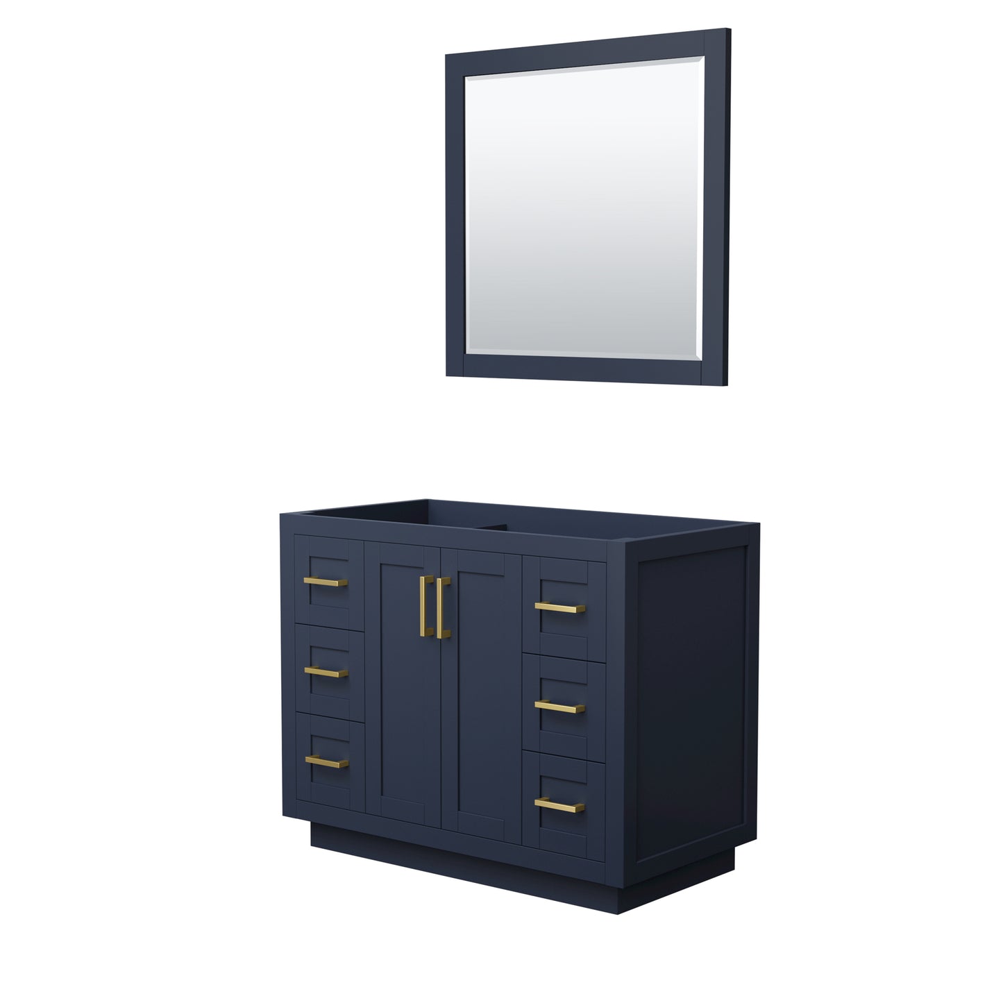 Miranda 42" Single Vanity in Dark Blue, No Top, Bruished Gold Trim, 34" Mirror
