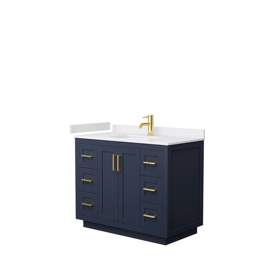 Miranda 42" Single Vanity in Dark Blue, White Cultured Marble Top, Gold Trim