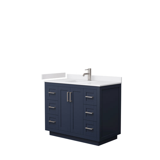 Miranda 42" Single Vanity in Dark Blue, White Cultured Marble Top, Nickel Trim