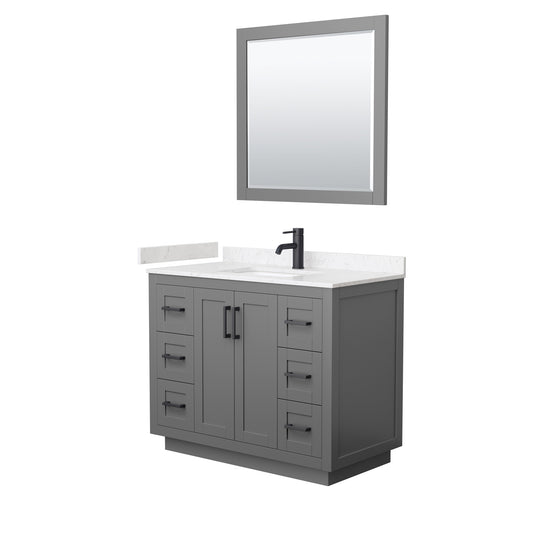 Miranda 42" Dark Gray Single Vanity, Carrara Marble Top, Black Trim, 34" Mirror