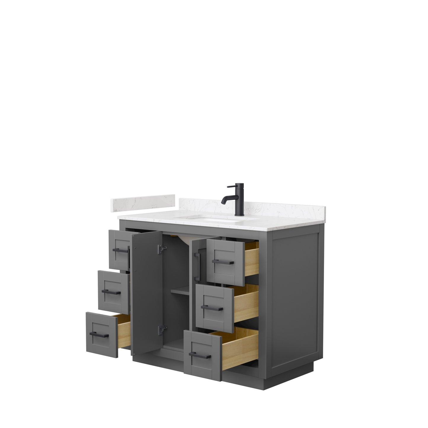 Miranda 42" Single Vanity in Dark Gray, Carrara Cultured Marble Top, Black Trim
