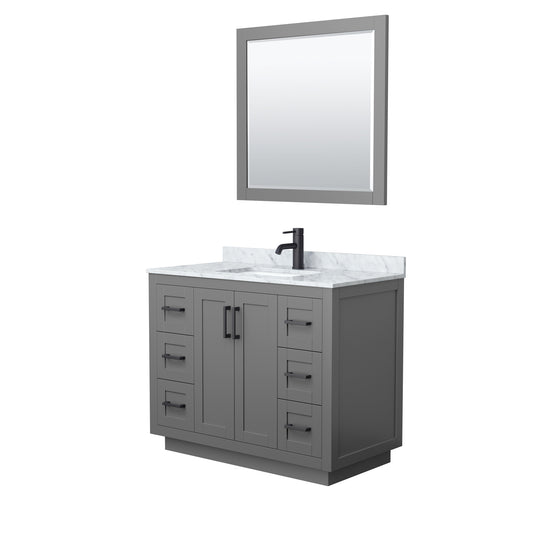 Miranda 42" Single Vanity in Dark Gray, Top, Square Matte Black Trim, 34" Mirror