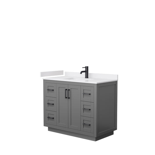 Miranda 42" Single Vanity in Dark Gray, White Cultured Marble Top, Black Trim