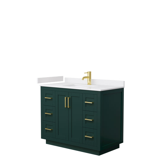 Miranda 42" Single Vanity in Green, White Cultured Marble Top, Gold Trim