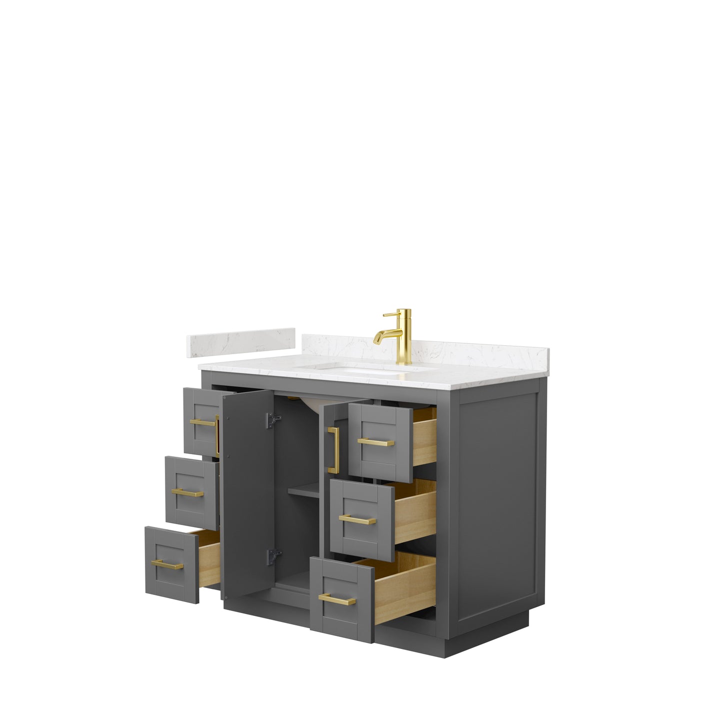 Miranda 42" Single Vanity in Dark Gray, Carrara Cultured Marble Top, Gold Trim
