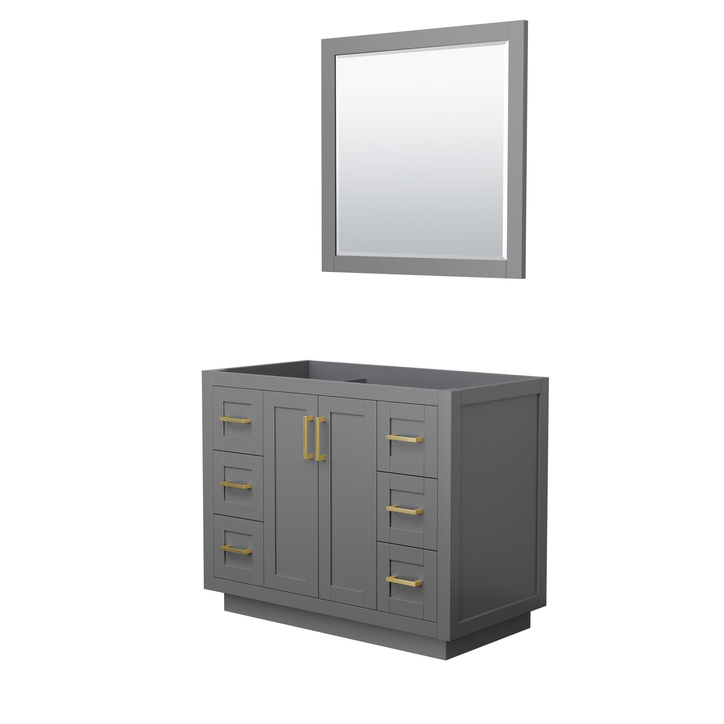 Miranda 42" Single Vanity in Dark Gray, No Top, Bruished Gold Trim, 34" Mirror