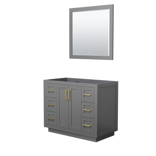 Miranda 42" Single Vanity in Dark Gray, No Top, Bruished Gold Trim, 34" Mirror