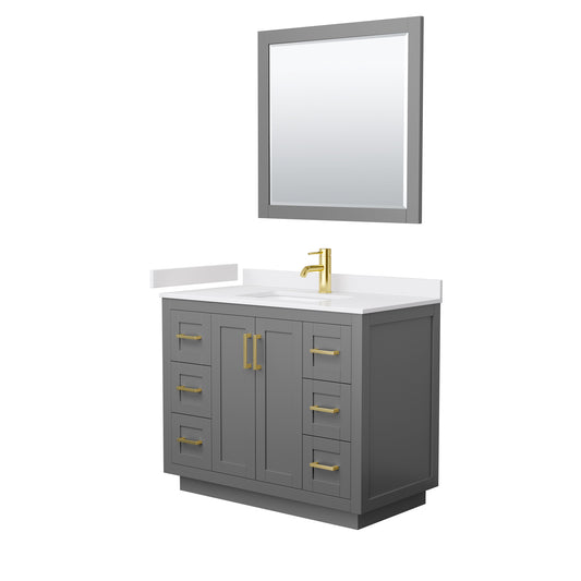 Miranda 42" Single Vanity in Dark Gray, White Marble Top, Gold Trim, 34" Mirror