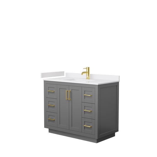 Miranda 42" Single Vanity in Dark Gray, White Cultured Marble Top, Gold Trim