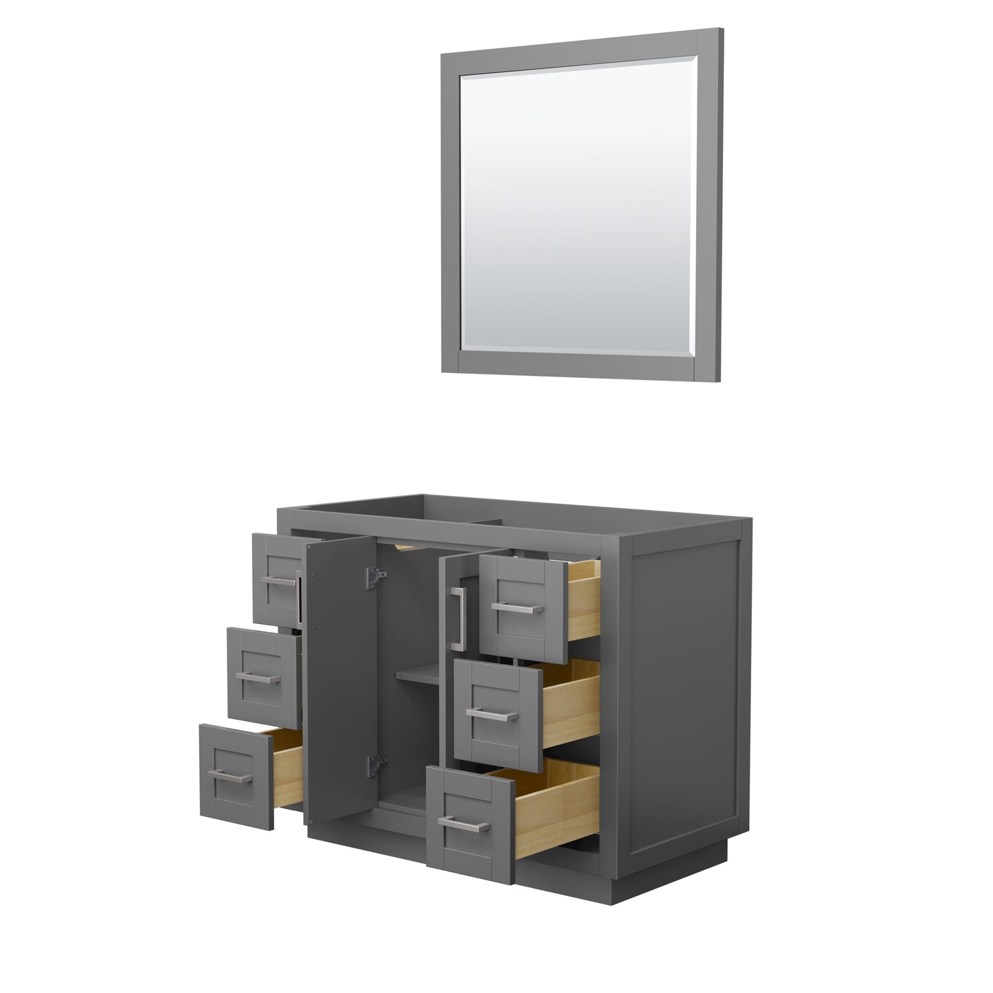 Miranda 42" Single Vanity in Dark Gray, No Top, Bruished Nickel Trim, 34" Mirror